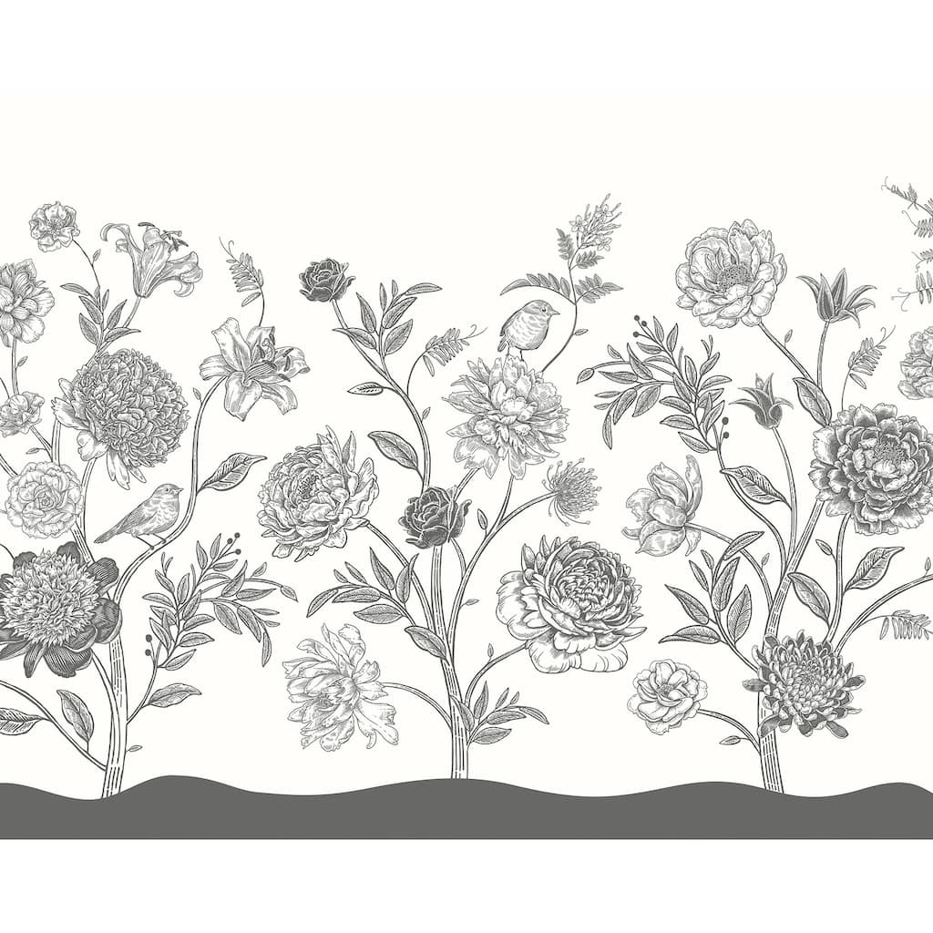 Brewster Origin Murals Jacobean Rose Trail Black Wall Mural - N/A