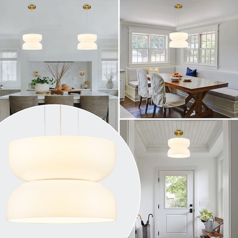 Milky Glass LED Pendant Light with Up & Down Lighting, Dimmable - Dia.12.8-in