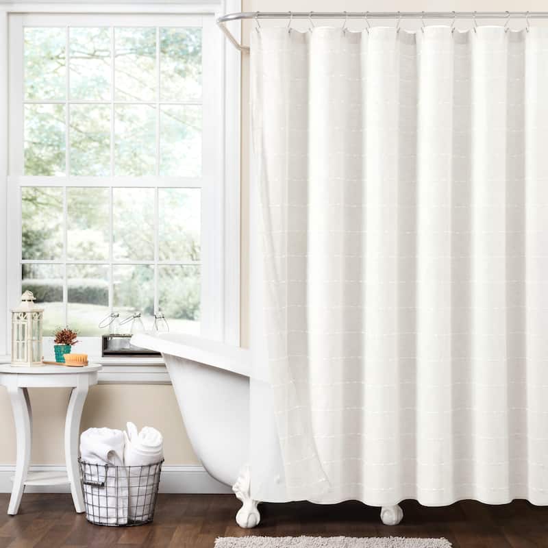 Lush Decor Farmhouse Textured Sheer With Peva Lining Shower Curtain - White