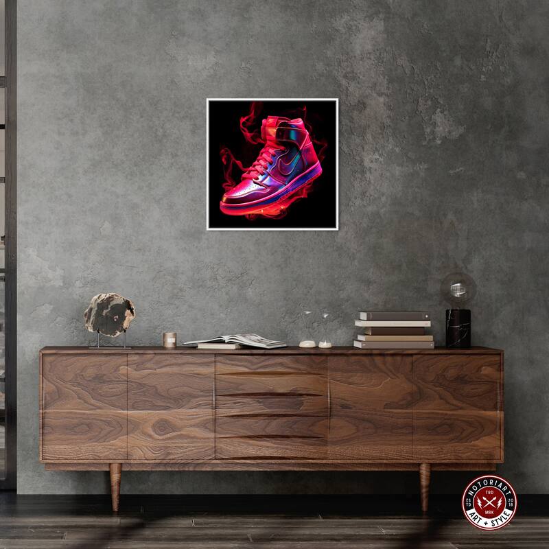 Notoriart Flaming Hot Sneaker Framed Sneaker 1 Piece Canvas Wall Art
