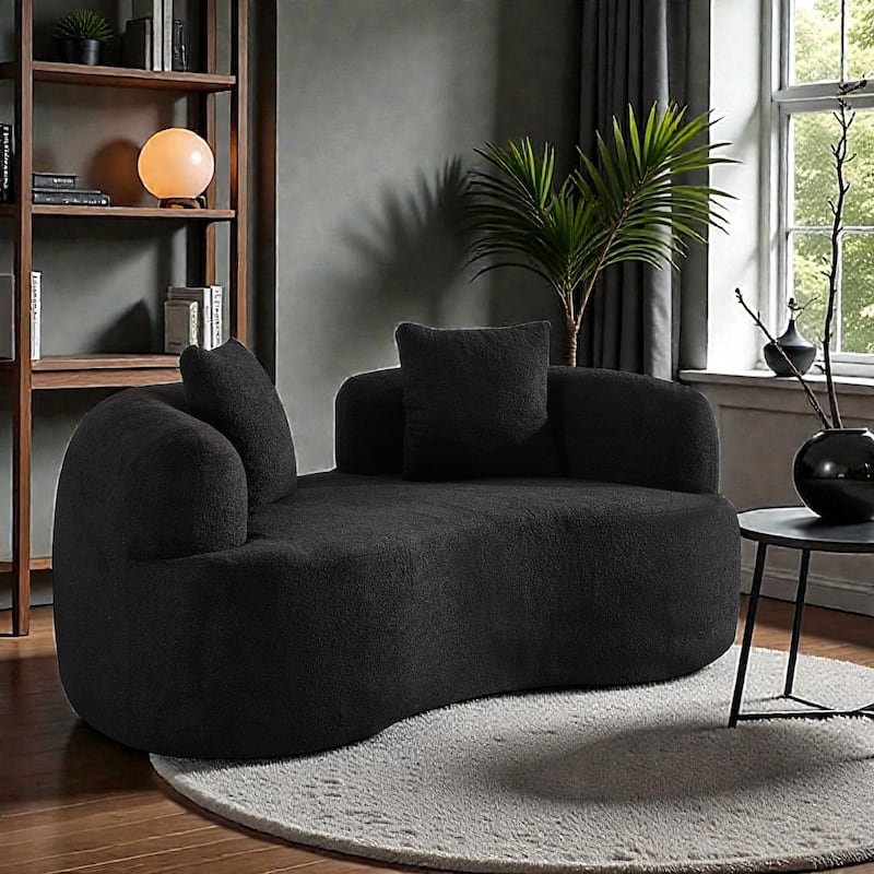 66.93 Inch Curved Loveseat Compression Sofa, Teddy Velvet No Assembly Couch for Small Spaces Apartments