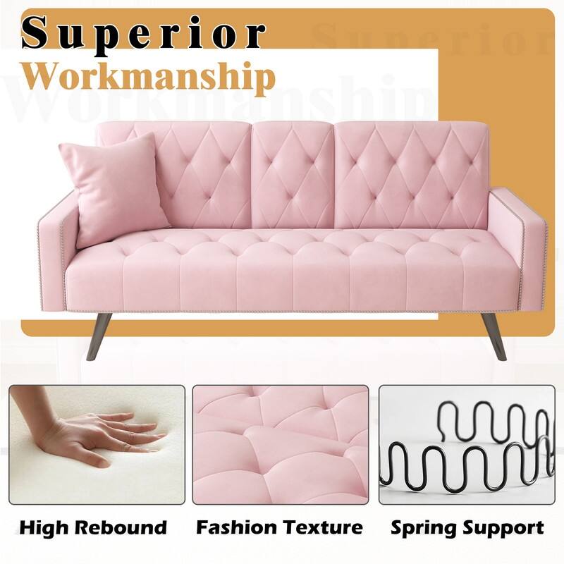 72 inch Velvet Sofa Bed With Two Cup Holders