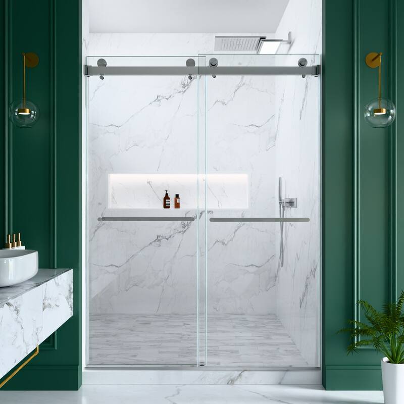 GDFStudio - Modern Minimalist Frameless Double Sliding Shower Door with 3/8" SGCC Tempered Glass & Stainless Steel Hardware
