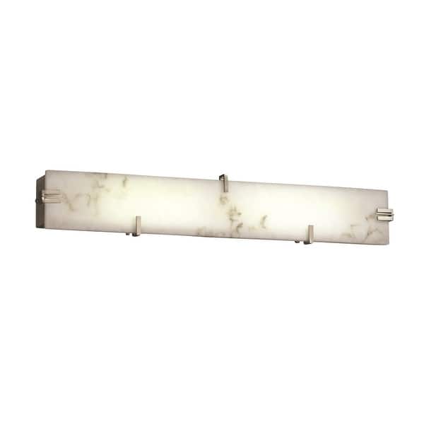 slide 2 of 3, Justice Design LumenAria Clips 36-inch Brushed Nickel ADA Wall/ Bath Bar, Faux Alabaster Shade Brushed nickel, Faux alabaster
