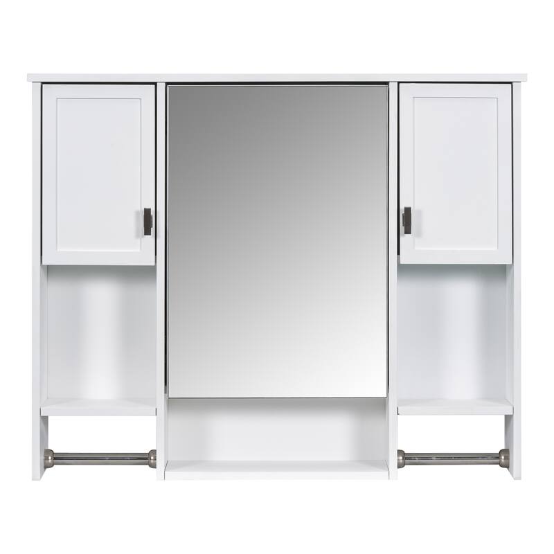GDFStudio - Auburn Modern Wall-Mounted Bathroom Storage Cabinet with Mirror and Towels Bar - 35'' x 28''