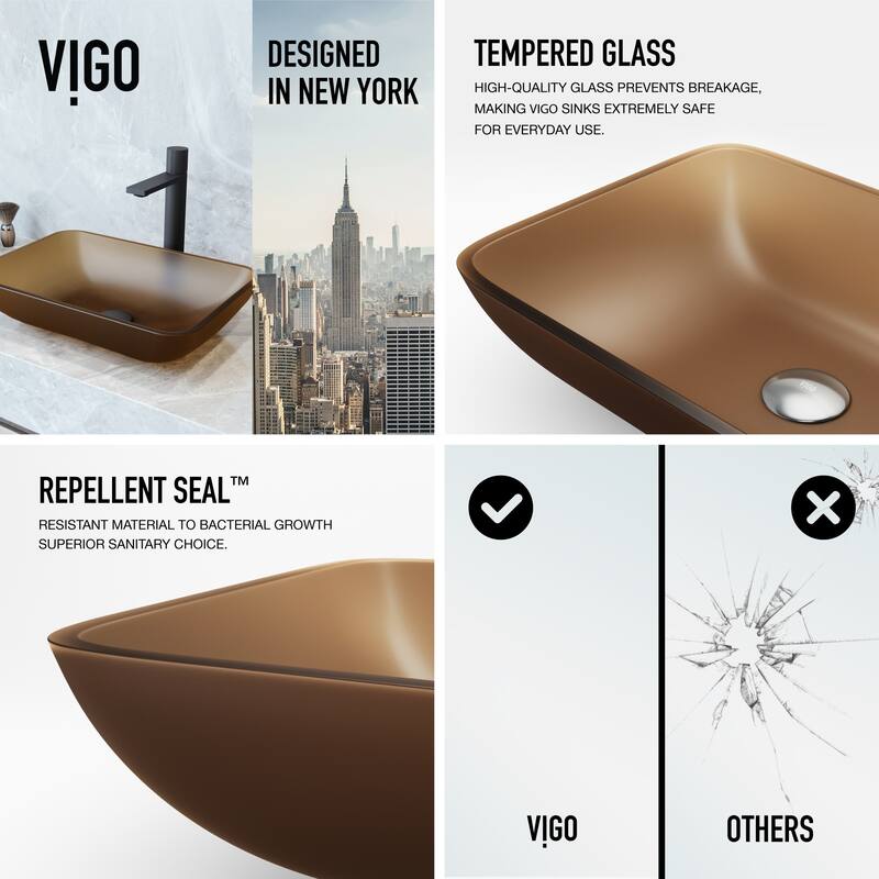 VIGO Sottile 18"L x 13"W Glass Vessel Sink and Gotham 12"H Faucet Set - Matte Black