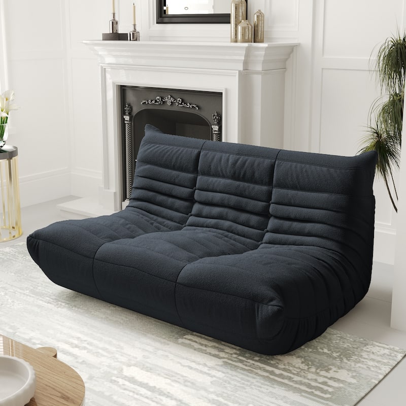 53" Upholstered Teddy Fabric Couch Modern Comfy 2-Seat Loveseat Sofa - Black