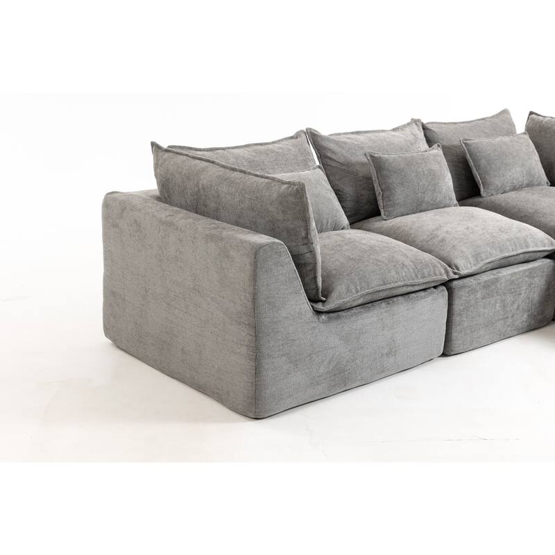 Oversized Modular Sectional Sofa, Comfy Velvet Deep Seat Cloud Couch, 3 Seat Sofa with Ottoman for Living Room, Apartment