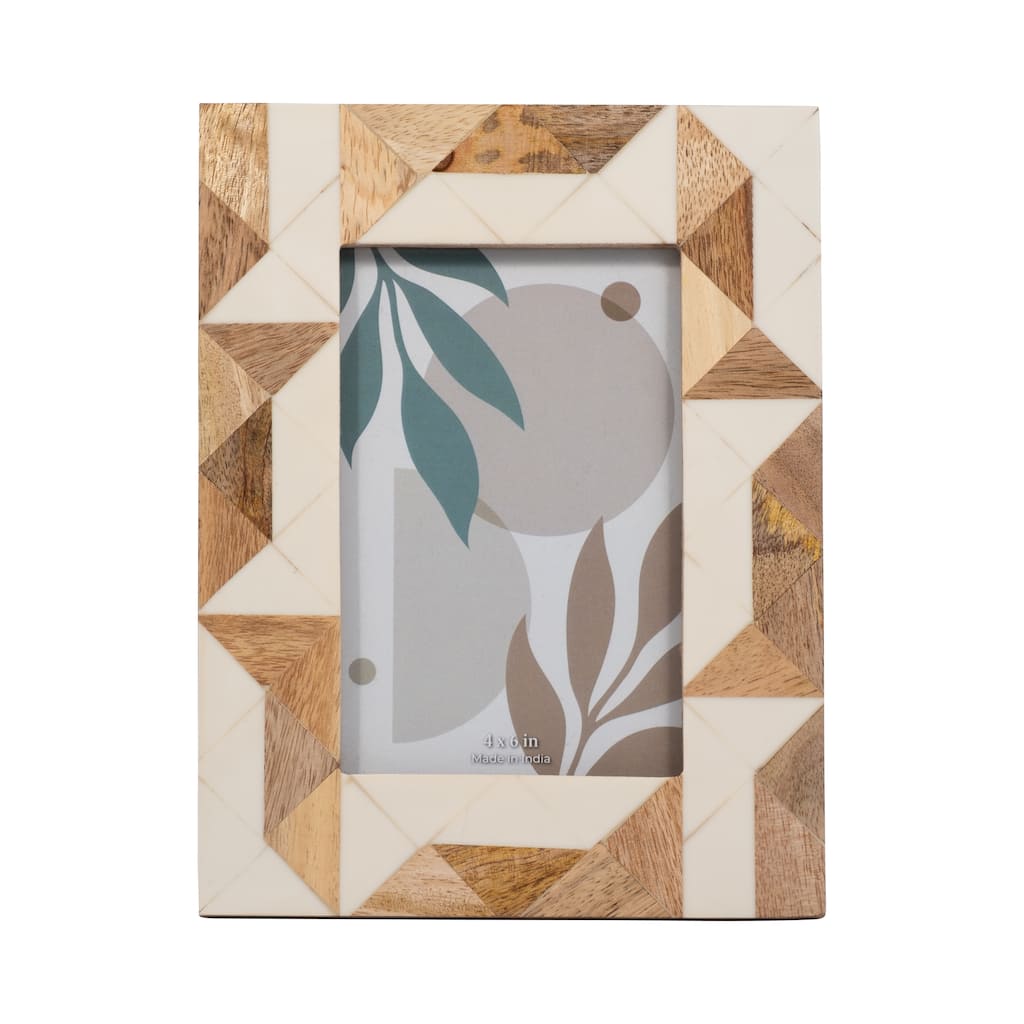 Decorative Photo Frame Contemporary Resin Wood Brown and White Geometric Design Picture Frame Home or Office