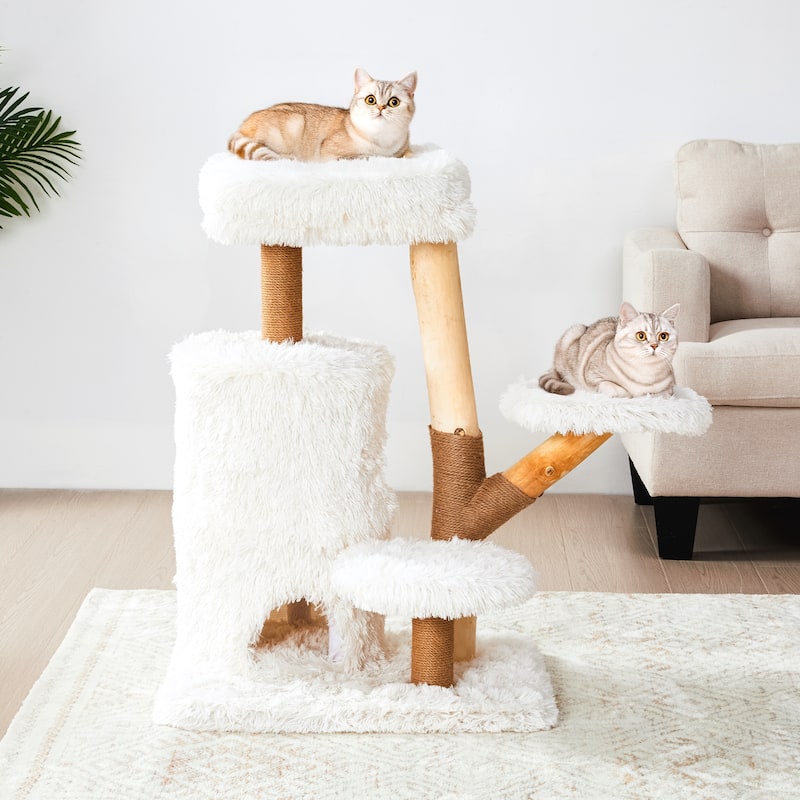 35-Inch Cat Tree with Sisal Posts, Dual Condos & Removable Cushions,White
