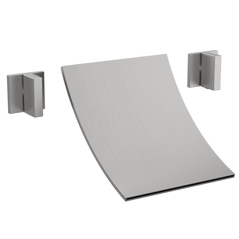 GRANDJOY Wall Mounted Waterfall Bathtub Faucets with Dual Handles and Ultra-Thin Tub Spout - Brushed Nickel