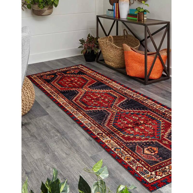 ECARPETGALLERY Hand-knotted Konya Anatolian Dark Navy, Red Wool Rug - 3'6 x 9'6