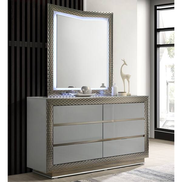 Furniture of America Urene Glam 2-Piece Grey Wood 6-Drawer Dresser and Mirror Set with LED - Bed Bath & Beyond