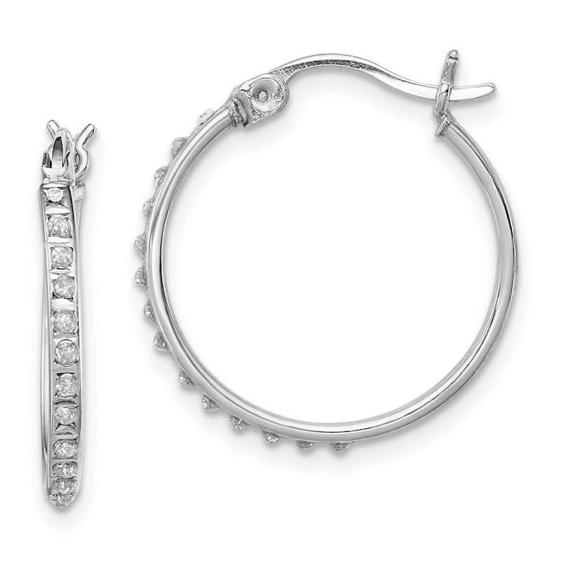 Curata 925 Sterling Silver Polished and Platinum Plated Diamond Mystique Round Hinged Hoop Earrings - 20x20mm W