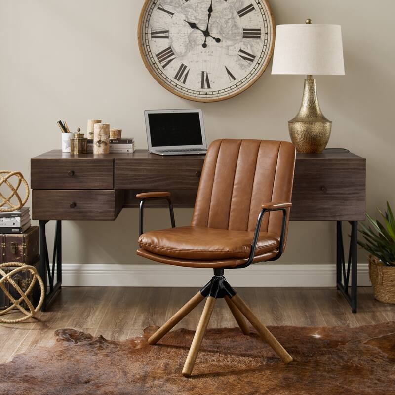 Art Leon Faux Leather Swivel Accent Arm Chair