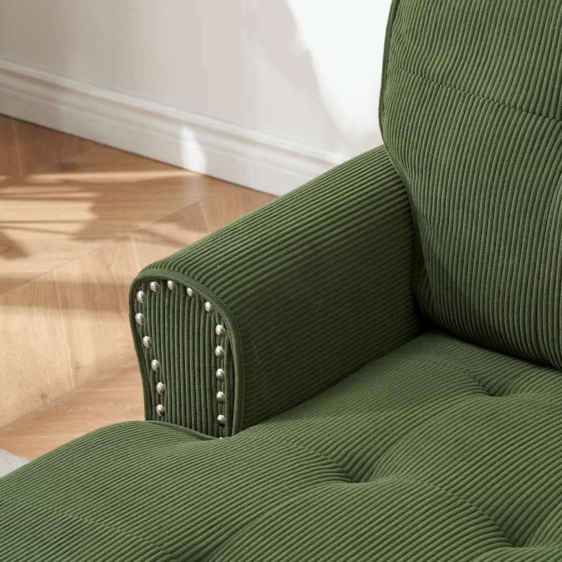 Elegant Corduroy Indoor Recliner Chair Upholstered Lounge Chair Sleeper Sofa Bed Storage Bench with Nailhead Trim