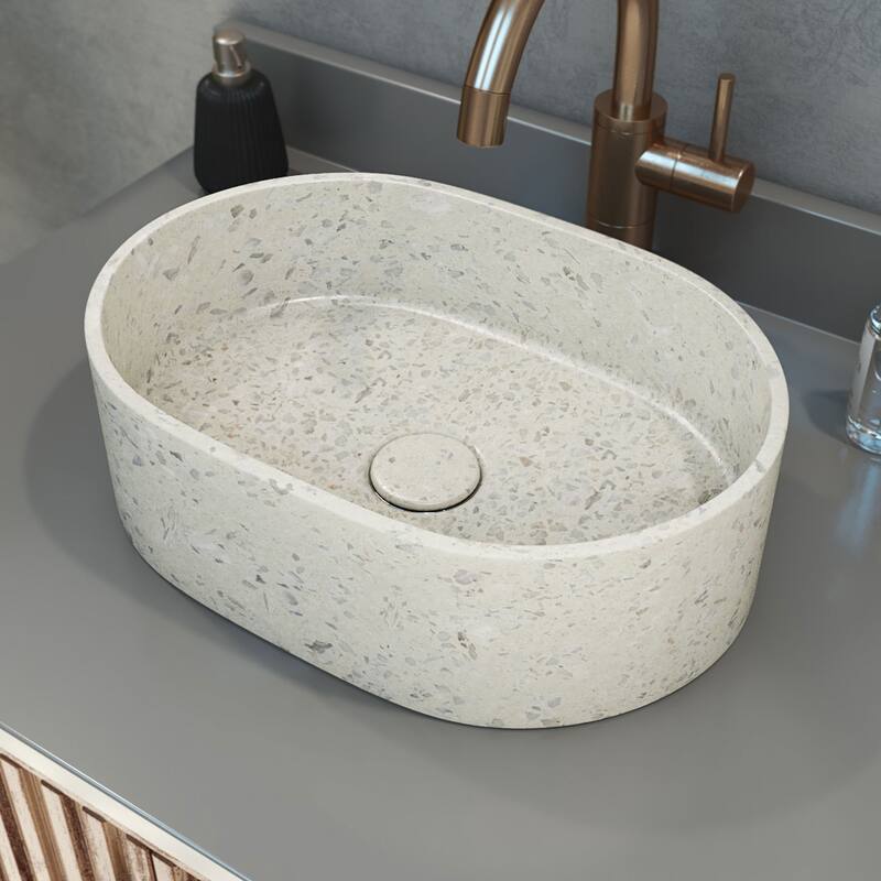 Ambia Oblong Terrazzo Vessel Sink in White