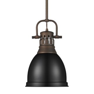 Yep by Golden Lighting Duncan 1-light 9in Rod Hung Pendant in Rubbed Bronze and Matte Black shade