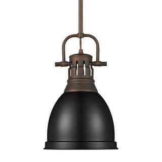 Yep by Golden Lighting Duncan 1-light 9in Rod Hung Pendant in Rubbed Bronze and Matte Black shade