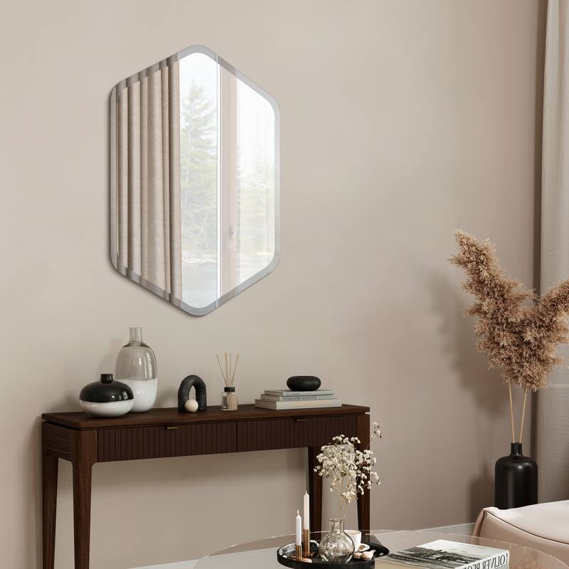 Frameless Beveled Hexagonal Black Matte Finished Wall Mirror - 24" x 32" x 0.6"