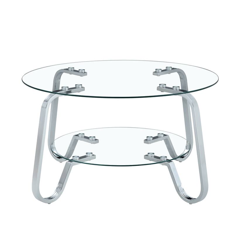 Retro Metal Frame Coffee Table with Double Layer Tempered Glass Minimalist Design