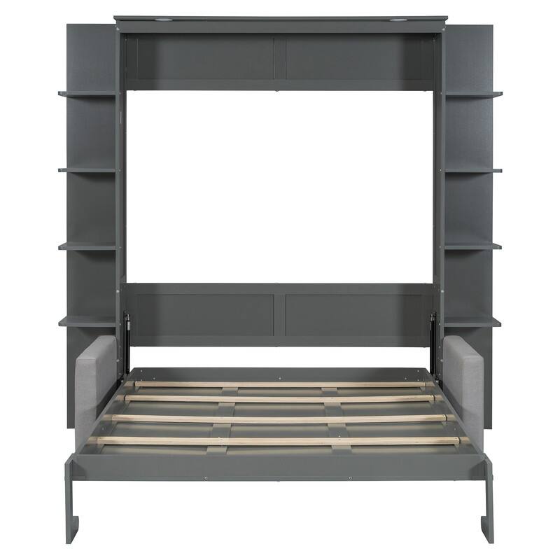 Queen Size Wooden Murphy Bed Wall Bed with Sofa