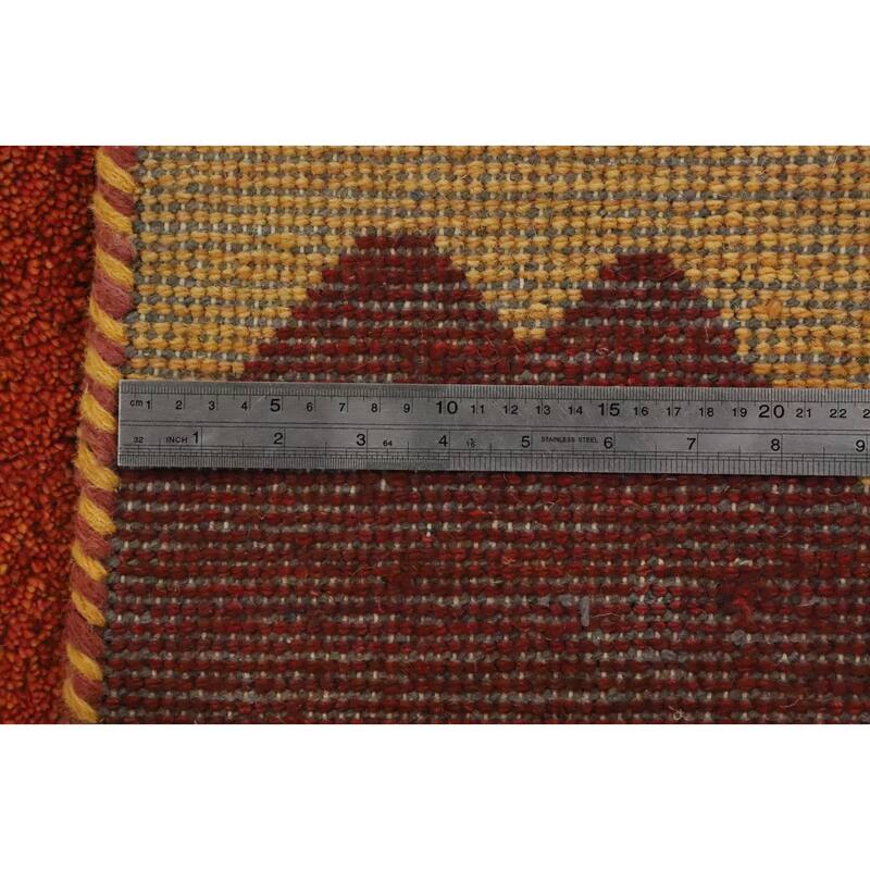 Hand Knotted Oriental 100% Wool Carpet Modern Geometric Oranges & Rust Gabbeh Area Rug - 9' 7'' X 6' 4''