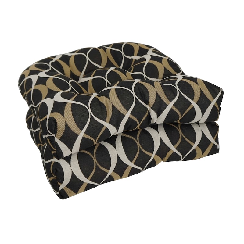 19-inch Rounded Back Premium Woven Outdoor Chair Cushions (Set of 4) - 19 x 19 - Duo Noir