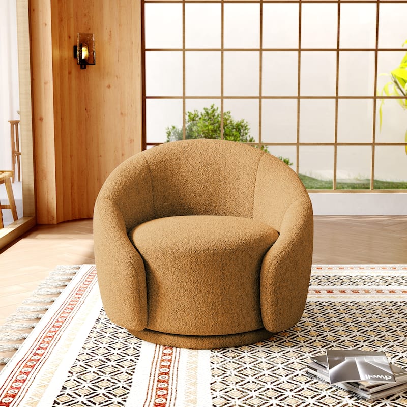 Boucle Barrel Chair Upholstered 360°Swivel Armchair