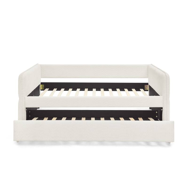Full Size Boucle Daybed with Trundle and Tufted Upholstered Sofa Bed