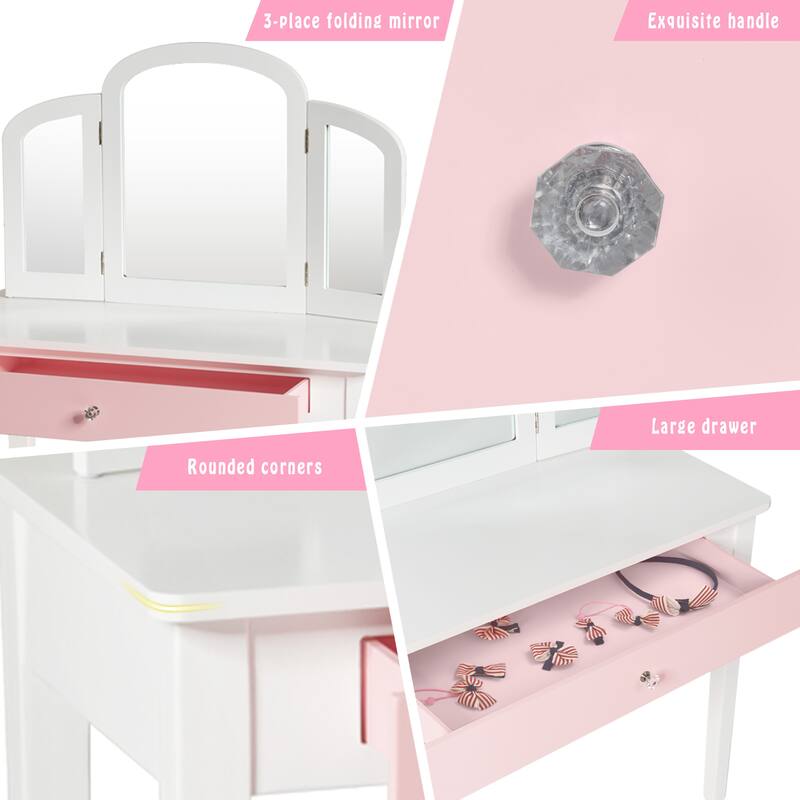 Kids Vanity Set with Mirror Toddler Beauty Makeup Dressing Table Set