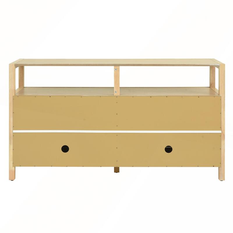 Rattan Buffet Storage Cabinet with Solid Wood Frame