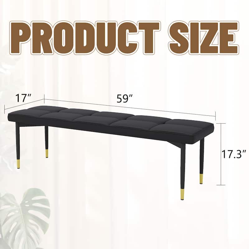 Multifunctional Black Shoe Bench - Faux Pu Cushion,Sturdy Metal Legs With Gold Accents