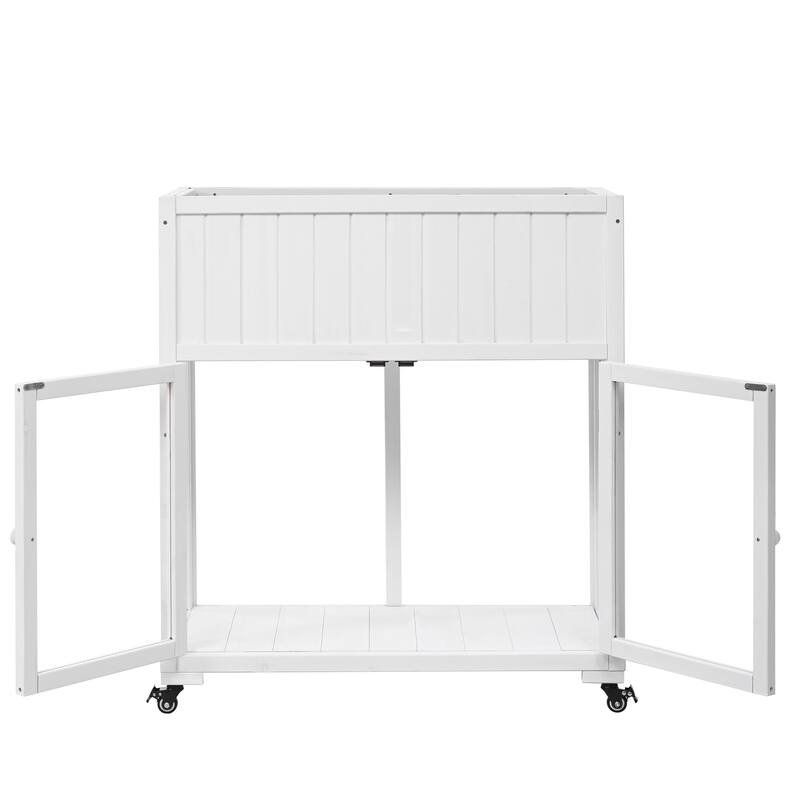 Modern Wood Cold Frame Elevated Garden Bed with 2 Doors Drainage Hole Wheels and Liner, for Indoor Outdoor - 8' x 10'