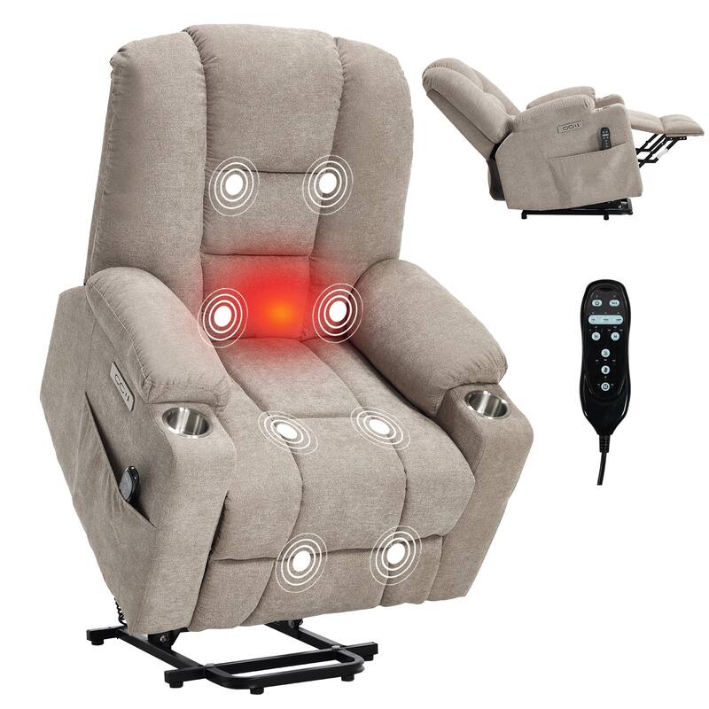 Roomfitters Oversized Power Lift Recliner, Massage Chair with USB A & C Ports and Dual Steel Cup Holders