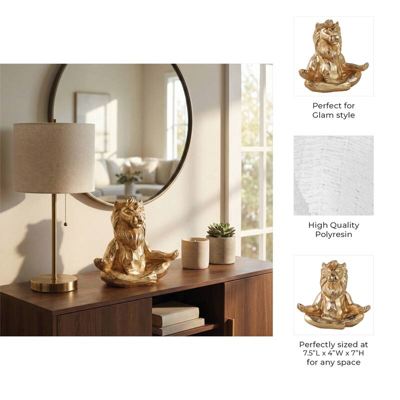 Resin Meditating Lion Figurine Animal Decor - 7"