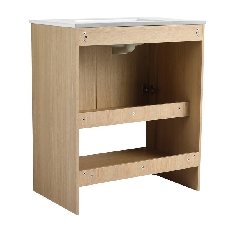 GDFStudio - Bergen Modern Minimalist Freestanding Bathroom Vanity Cabinet with Ceramic Sink, Soft Close Doors& Open Shelf - 30"