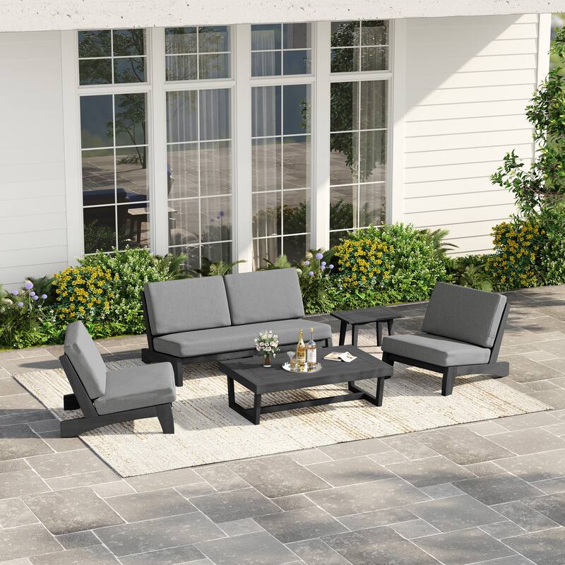 Casual Teak Wood 5-Piece Outdoor Patio Conversation Set