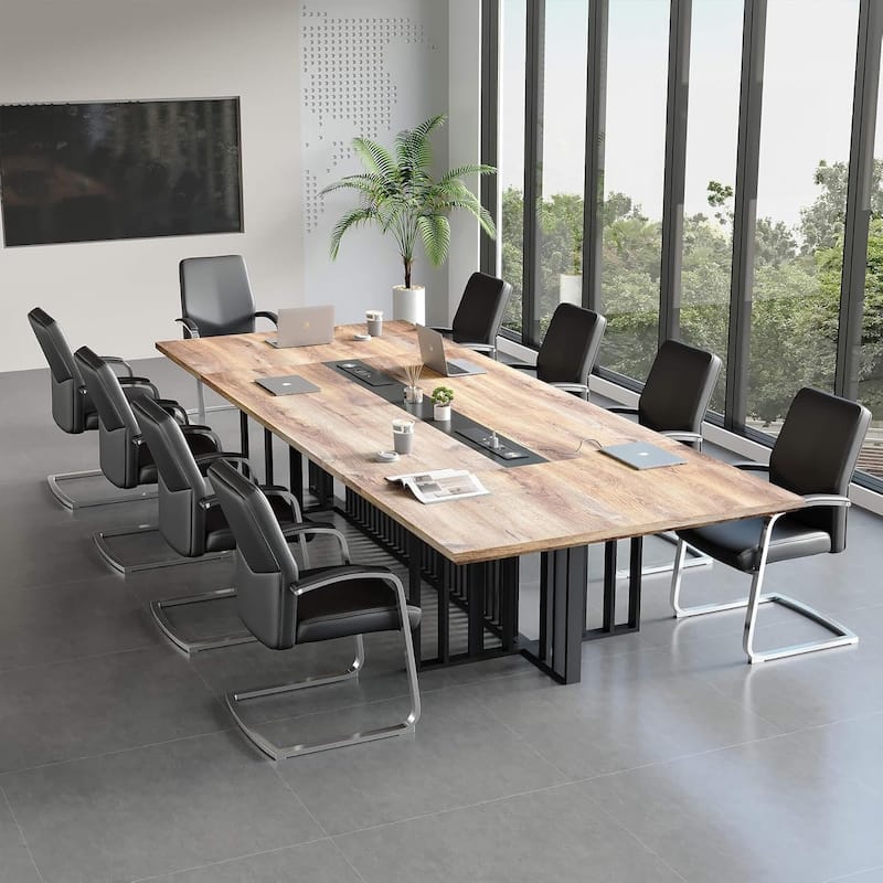 WESOME Large Conference Table with Metal Grid Base Cable Management Executive Meeting Table for Office (10-20 People) - 125inch
