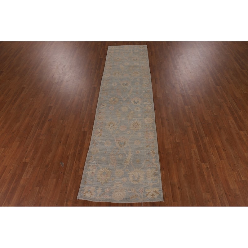 Vegetable Dye Oushak Turkish Runner Rug Handmade Floral Wool Carpet - 3'1"x 11'6"