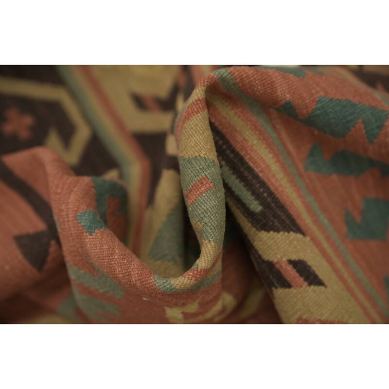 Hand Woven Oriental 100% Wool Carpet Southwestern Tribal Oranges & Rust Kilim Area Rug - 9' 9'' X 7' 9''