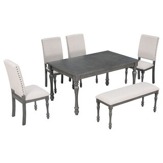 6-Piece Wood Rectangular Dining Table Set w/Upholstered Chairs & Bench ...