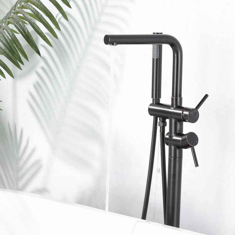 WOWOW 2-Handle Freestanding Longer Spout Tub Faucet with Handshower