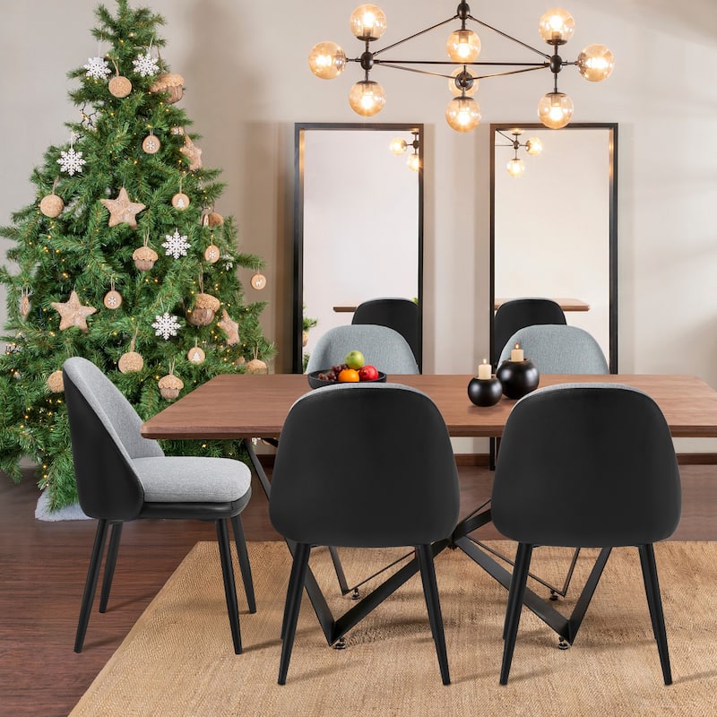 Glitzhome Set of 2/4/6 Mid-Century Modern Faux Leather Accent Dining Chairs - Set of 6 - Grey & Black