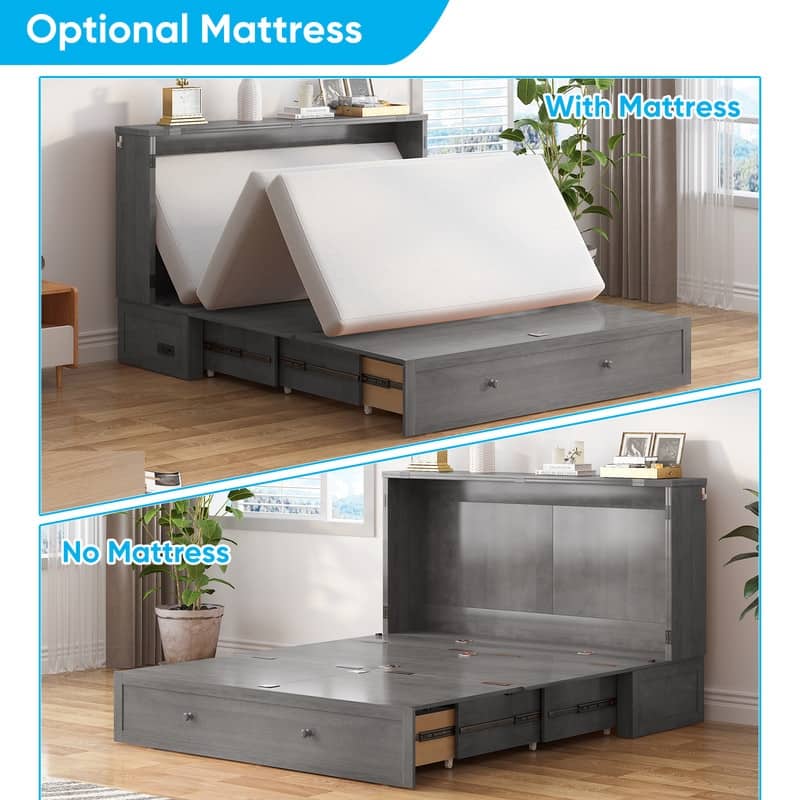 Mixoy Queen Horizontal Murphy Chest Bed with Mattress,Charging Station