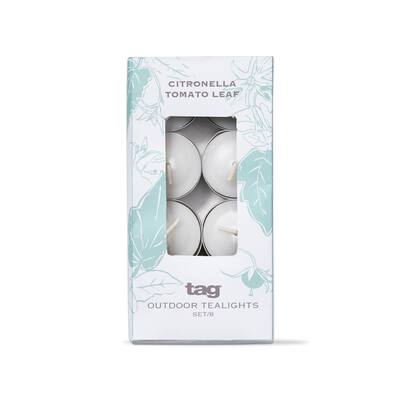 Citro Tomato Scented Tealights Set of 8 Ivory Wax Candles for Spring and Summer 3 Hour Burn Time - Cream