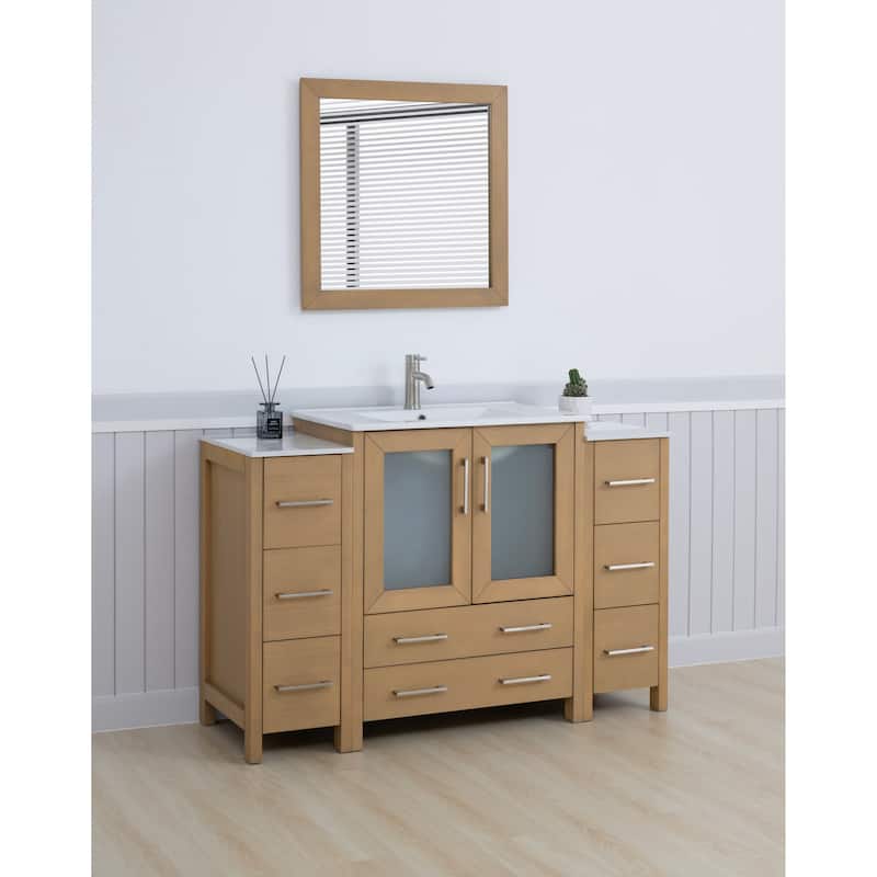 Vanity Art 54 Inch Single Sink Bathroom Vanity Set 8 Dove-Tailed Drawers 3 Cabinets 1 Shelf, Soft-Closing Doors with Free Mirror