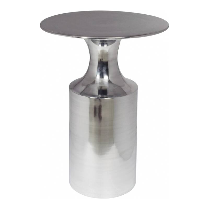 NADAAL STUDIOS Dorian Accent Table, Round Aluminum with Polished Semi-Gloss Finish, Silver