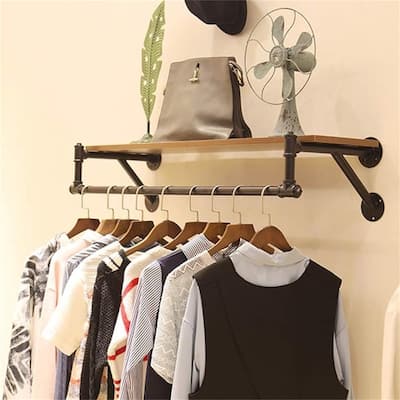 Clothing Rack Wall Mounted with Top Shelf - ‎47.24"Dx13"W x 9"H