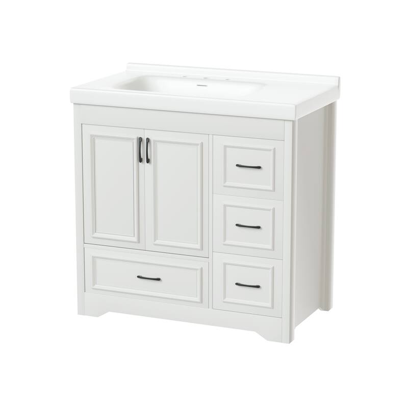36'' Bathroom Vanities with Single Sink, Modern Undermount Bathroom Sink Cabinet with 2 Closing Doors&4 Drawers.White